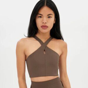 NWT Girlfriend Collective Becca X Neck Bra Brown Size XL